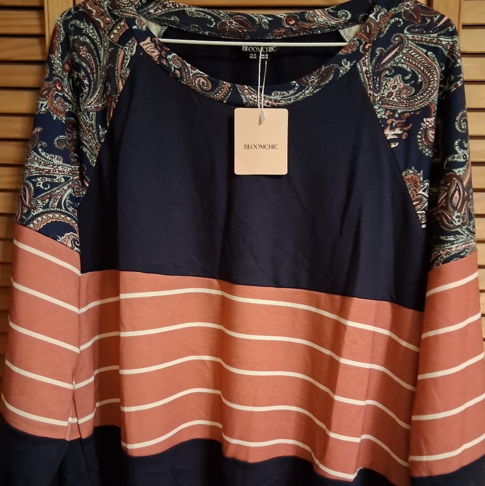 BloomChic Multicolor Paisley and Stripe Blouse